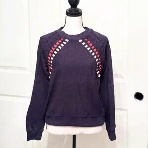 Pepin (Anthropologie) Navy Blue Americana Cotton Sweatshirt Sweater, Size XS